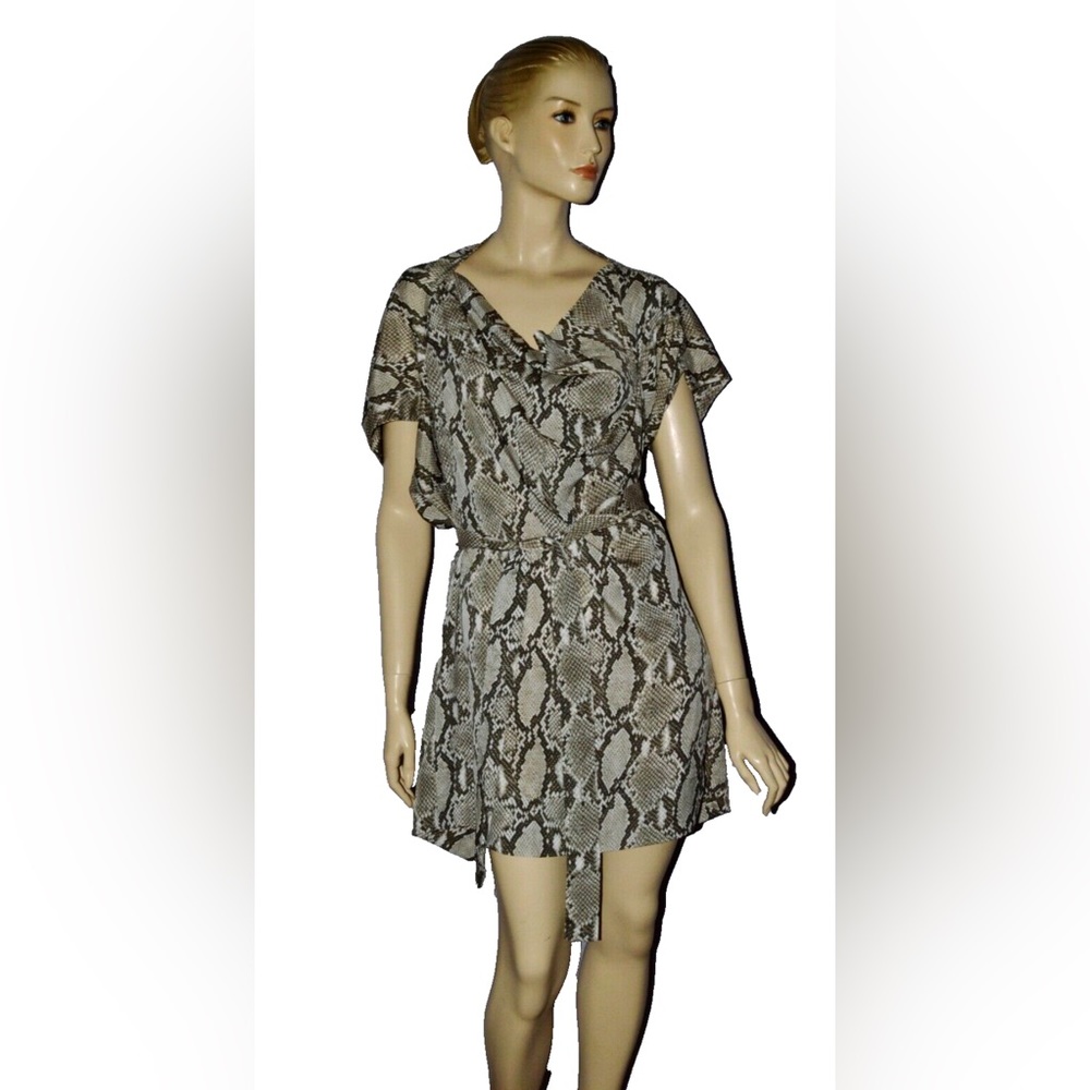 STILE BENETTON SZ S SMALL SNAKE PRINT SHORT SLEEVE BELTED MINI DRESS ITALY